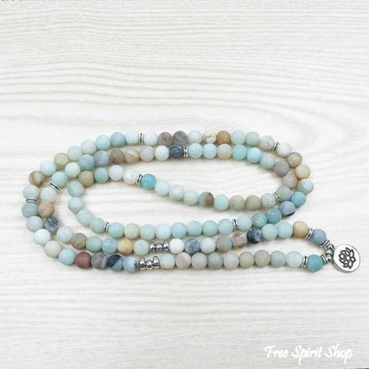 108 natural matte amazonite stone mala prayer beads