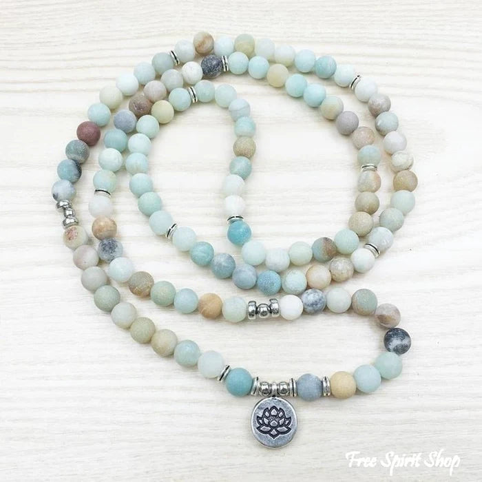 108 natural matte amazonite stone mala prayer beads