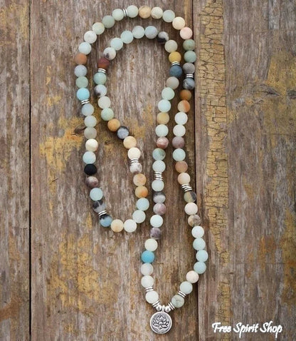 108 natural matte amazonite stone mala prayer beads