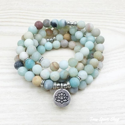 108 natural matte amazonite stone mala prayer beads