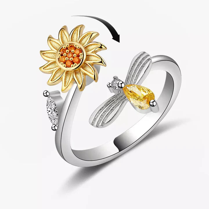 Spinning sunflower & bee ring