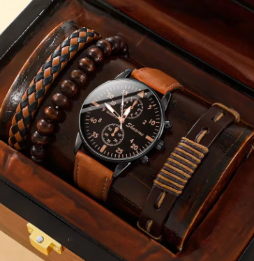 Elegant brown leather men's watch