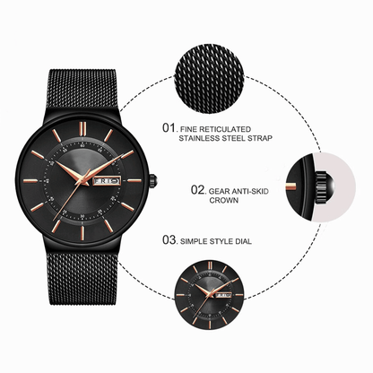 RefinedSophisticate - Women's Ultra-thin Stainless Steel Mesh Watch with Calendar and Gift Box