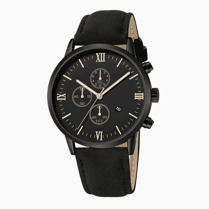 TimeMaster - Sporty Round Black Quartz Watch for Men with Roman Numerals and Date