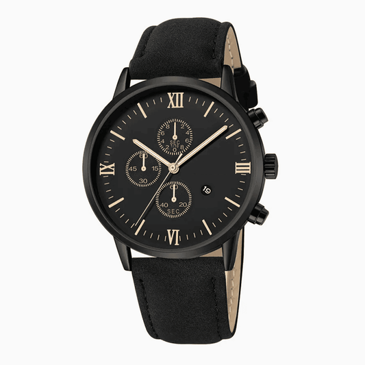 TimeMaster - Sporty Round Black Quartz Watch for Men with Roman Numerals and Date