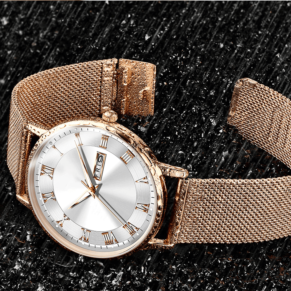 RefinedElegance - Waterproof Ladies Watch with Rose Gold Mesh Bracelet