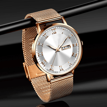 RefinedElegance - Waterproof Ladies Watch with Rose Gold Mesh Bracelet