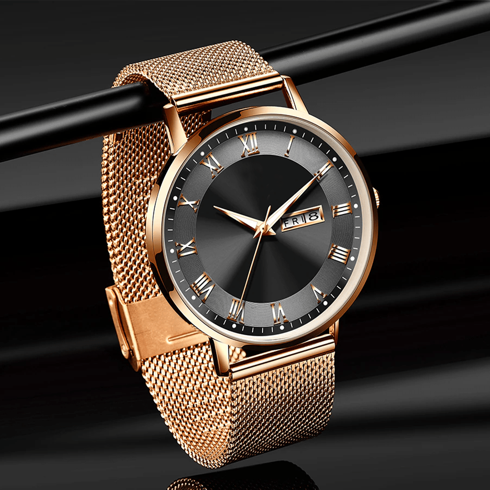 RefinedElegance - Waterproof Ladies Watch with Rose Gold Mesh Bracelet