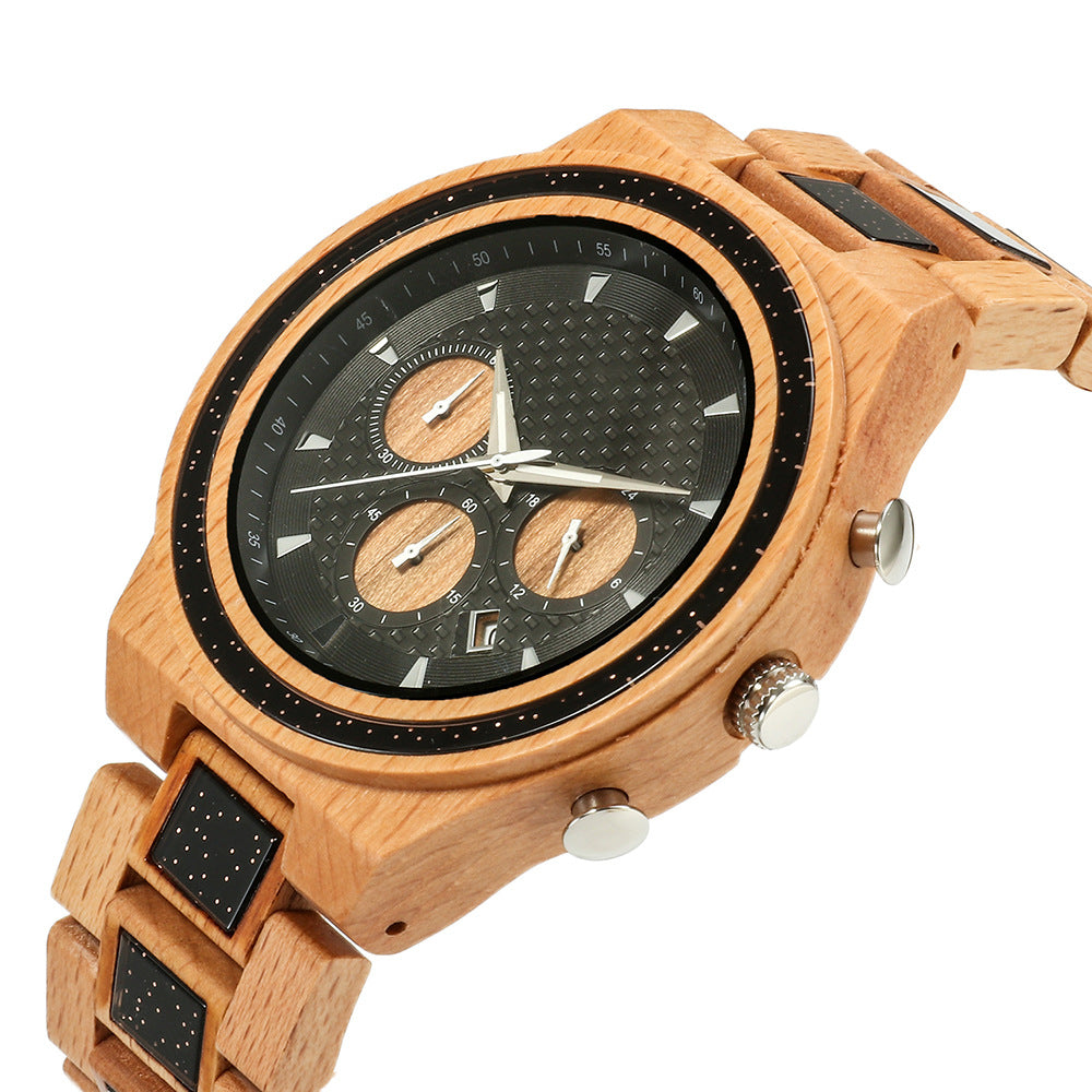 Multifunctional 6 Needles Wooden Mens Watch