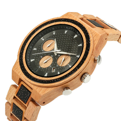 Multifunctional 6 Needles Wooden Mens Watch