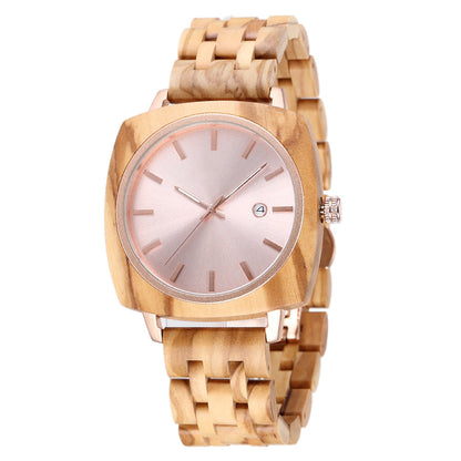 Engraved Wood Mens Square Watch