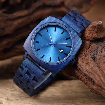 Engraved Wood Mens Square Watch