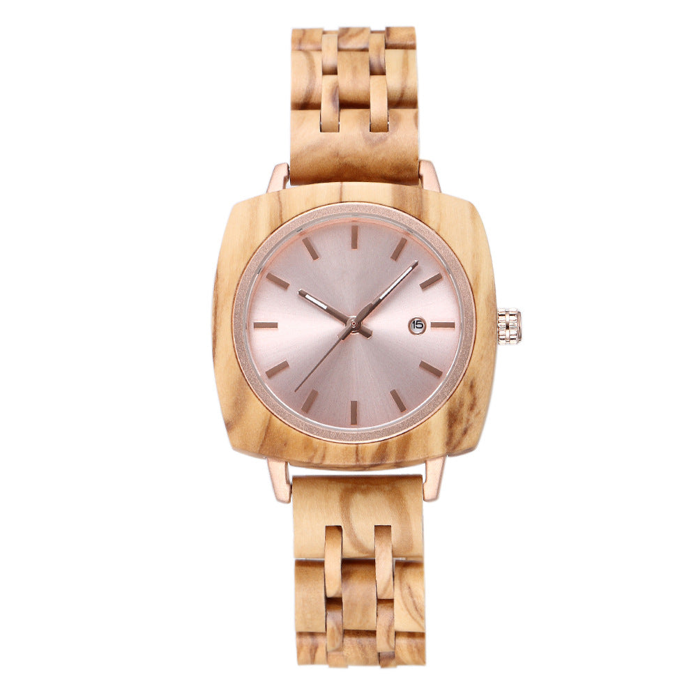 Engraved Wood Mens Square Watch