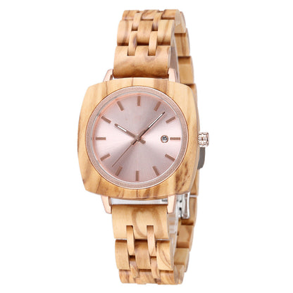 Engraved Wood Mens Square Watch