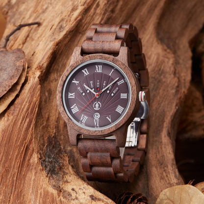 Mens Analog Wood Watch Customized Roman Numbers