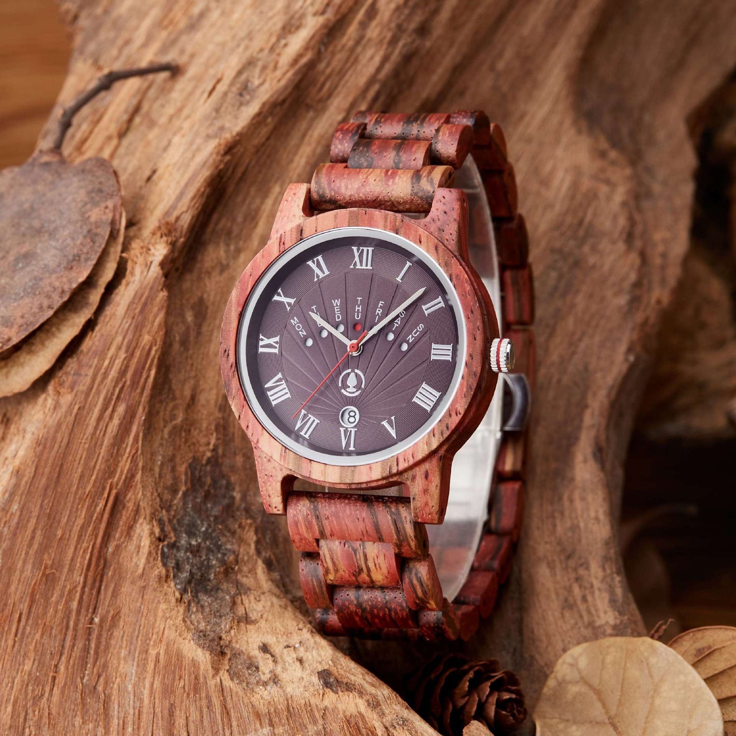 Mens Analog Wood Watch Customized Roman Numbers