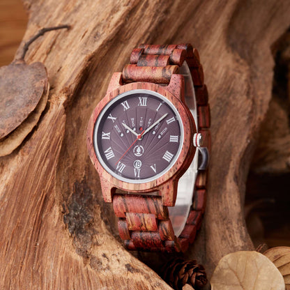 Mens Analog Wood Watch Customized Roman Numbers