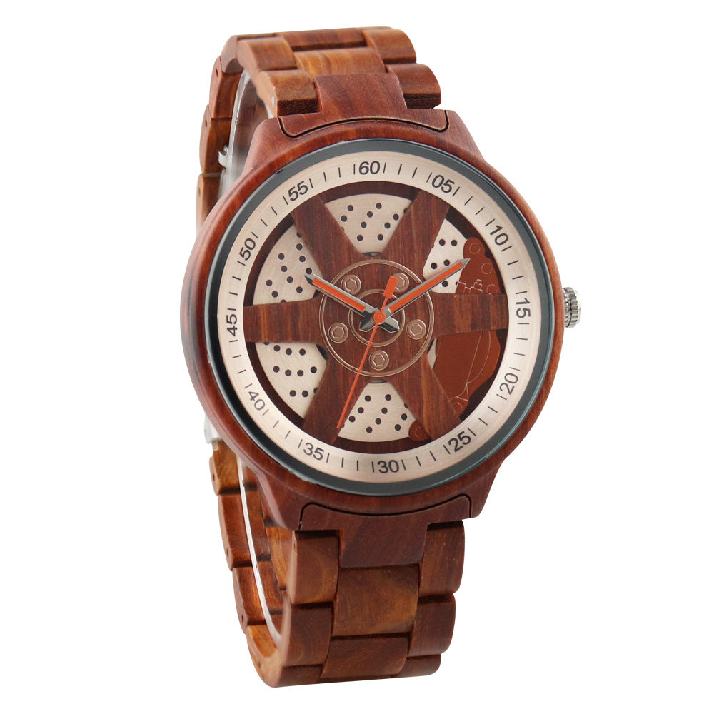 Engraved Mens Wood Watch Luminous Hands