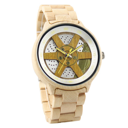 Engraved Mens Wood Watch Luminous Hands