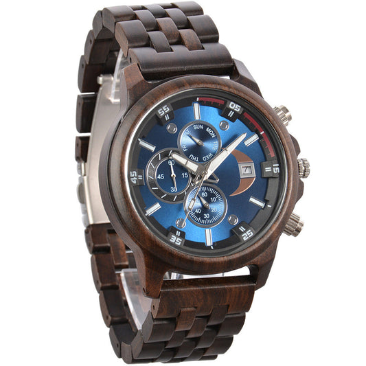 Multifunctional Mens Wood Watch with Customized Engraving