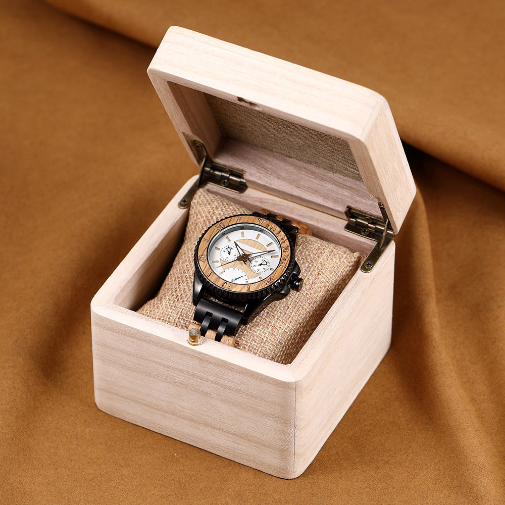 Engraved Elegant Wooden Mens Watch