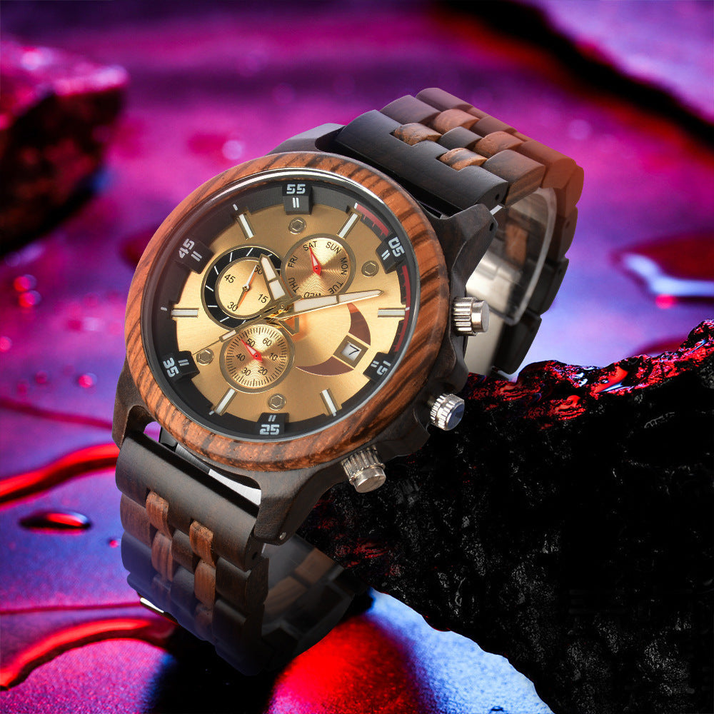 Multifunctional Mens Wooden Watch with Customized Engraving