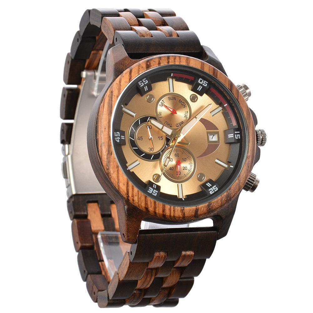 Multifunctional Mens Wooden Watch with Customized Engraving