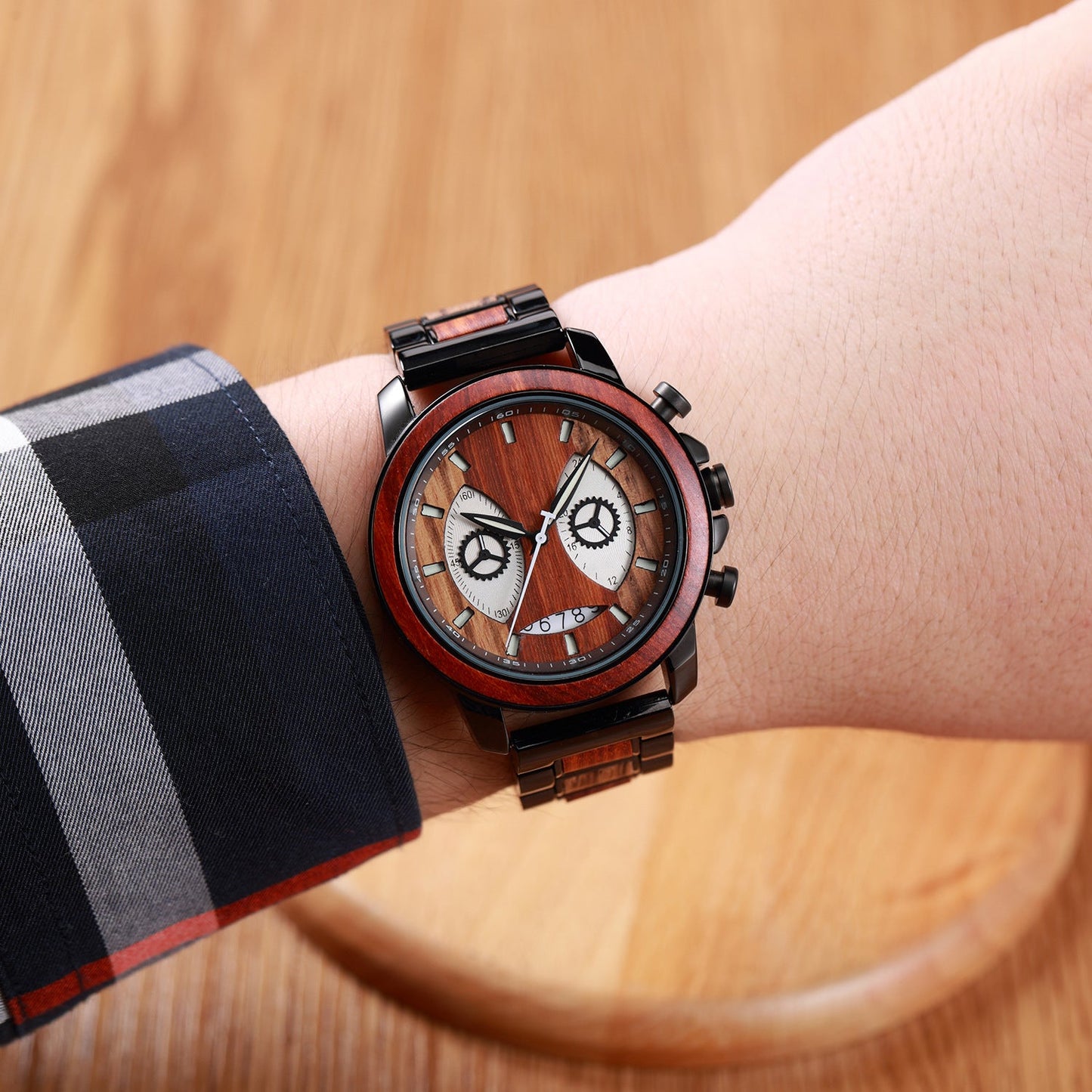 Mens Wooden Multifunctional Watch