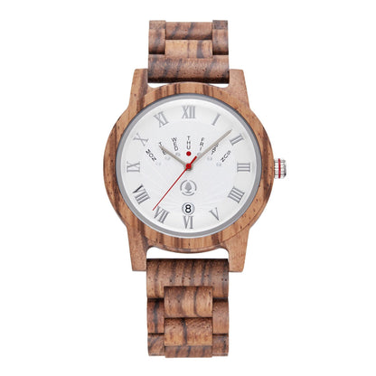 Mens Engraved Wood Watch Elegant Roman Numbers