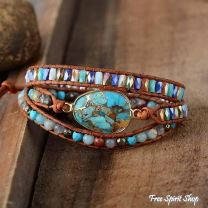 Natural turquoise & jasper wrap bracelet