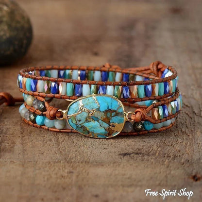 Natural turquoise & jasper wrap bracelet