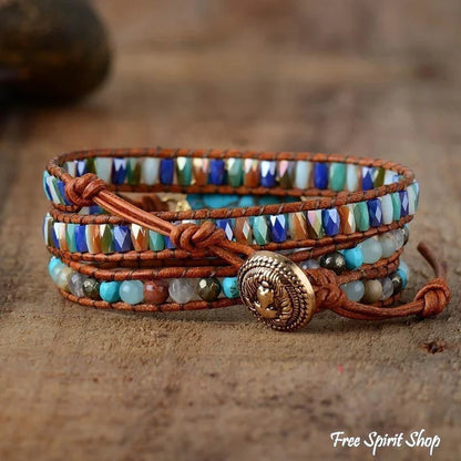 Natural turquoise & jasper wrap bracelet